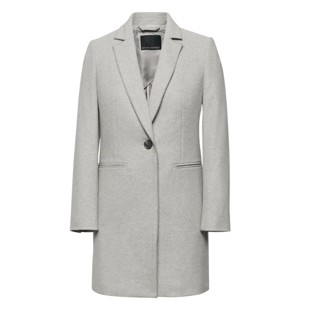 NEW Banana Republic Italian Melton Car Coat  Light Gray ◻️ Petite Large - Picture 2 of 8